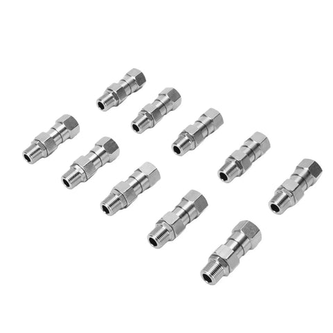 Stainless Steel Hydraulic Hose Fittings 3 8 Inch NPT Female Rotating Joint Stops Kinks Tangles Boosts Flexibility Hydraulic Pneumatic Plumbing Systems Heavy Duty Extends Lifespan Works Smoothly Tight Spaces No Drama Real Deal, 10-piece set on white