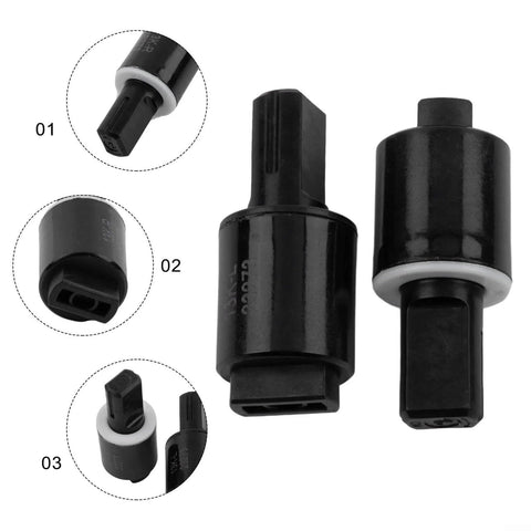 Hydraulic Soft Close Toilet Seat Dampers 2 Pack Emiif Rotary Torque Dampers, black, detailed views of left and right options.