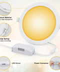 Ultra Thin 7 Inch LED Recessed Pot Light Downlights 6 Pack Dimmable 18W Equivalent 135W 6000K Daylight 1800 Lumens No Brainer Install aluminum materials and snap spring features.