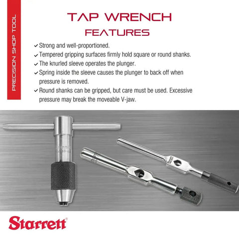 Tap Wrench With Tempered Gripping Surfaces Built Tough For Strong Hold 1/16 To 1/4 Inch Capacity 6 Inch Body Square Shank 3/32 Model 91A
