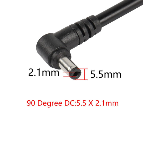 Two Pack DC5521 Power Pigtail Cables 12V 90 Degree 5.5mm X 2.1mm Male Plug close-up view