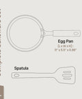 Illustration of Mini Pan Set Two Piece Five Point Five Inch Nonstick Egg Pan With Spatula showing dimensions.