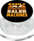 Hay Bale Farming Themed PopGrip For IPhone MagSafe Attachment Perfect For Farmers And Hay Season Lovers Swap Printable Top Durable Phone Grip For Farm Life Vibes Gift For Agricultural Fans with 'Easily Distracted by Baler Machines' text on top