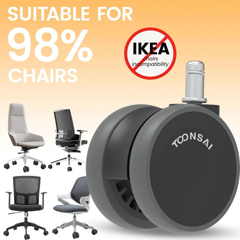 Office Chair Wheels Replacement Casters For Carpet And Hard Floors, 3 Inch Stem Set of 5 showing universal fit and chair compatibility