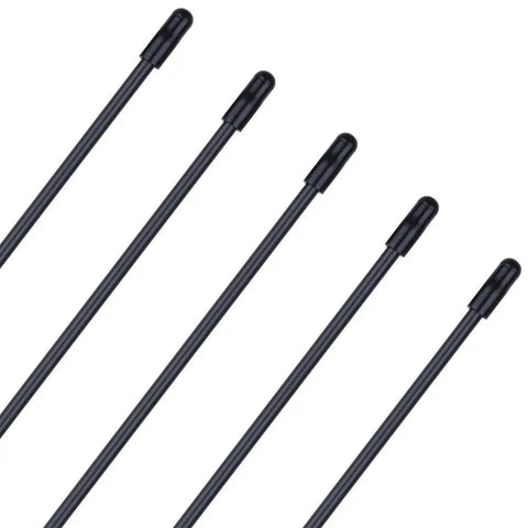 Five black Universal Soft Plastic Antenna Tubes with caps for RC cars, FPV drones, durable flexible 2.4G receiver RX, 5 pack, 300mm each.