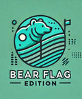 Stylized bear illustration with flag and text 'Bear Flag Edition' on green background.
