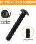 288 Piece Metric Fastener Kit With M6 M8 Button Head Hex Socket Cap Screws Bolts Nuts And Washers In Grade 10 9 Alloy Steel Black Oxide Fully Threaded Built To Last For DIY Furniture Repairs And Small Mechanical Projects, close-up of internal hex button head and clean thread.