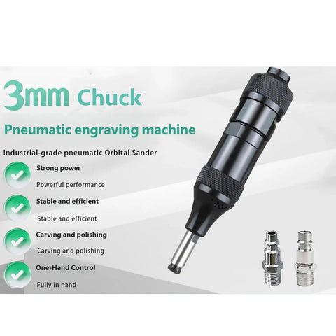 Lightweight Pneumatic Air Die Grinder With 3Mm Collet And Us Eu Adapters, black, handheld, industrial tool for engraving and polishing.