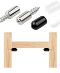 Heavy Duty Brass Shelf Pegs Set 20 Pieces Bookcase Pins With Integrated Tapping Screws and caps on wooden frame