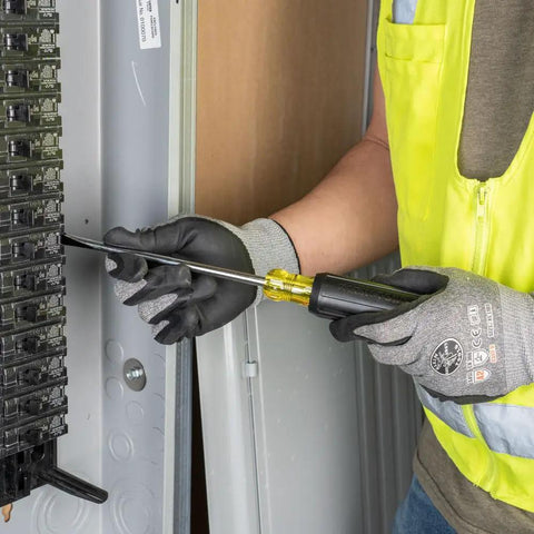 Person using Keystone Demolition Screwdriver 5 16 Inch, 7 Inch Shank Built Tough For Heavy Duty Demolition Prying And Chiseling