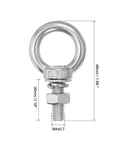 Heavy Duty Stainless Steel Eye Bolts Set Of 4 With Shoulder Ring Nuts And Washers For Lifting And Hanging Indoor Outdoor Use Rust Resistant Eye Bolts 4 Mm By 30 Mm With 3 Sixteenth Inch By 1.18 Inch Size displayed with dimensions