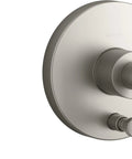 Avid Rite-Temp Valve Trim With Push Button Diverter And Lever Handle, ADA Compliant, Satin Nickel Finish, front view