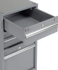 Heavy Duty 72 By 30 Inch Workbench Built Tough With Rock Solid All Welded Steel Frame And Smooth As Butter Pedestal Drawers Featuring Aluminum Handles Plus Cylinder Locks For Secure Storage On A Top Shelf Esd Safe Safety Edge Surface - Open drawer view.
