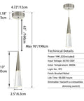 Technical dimensions of Dope Modern Crystal Pendant Light In Brushed Nickel showing size and installation details.