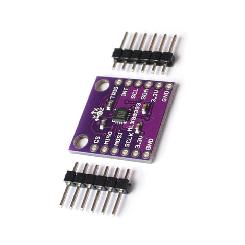 MLX90393 Digital Hall Effect Sensor Module With Pro Grade Positioning And I2C SPI Interfaces For Real Time Motion Control In Battery Powered Devices Industrial Equipment And Smart Consumer Gadgets on purple PCB with header pins