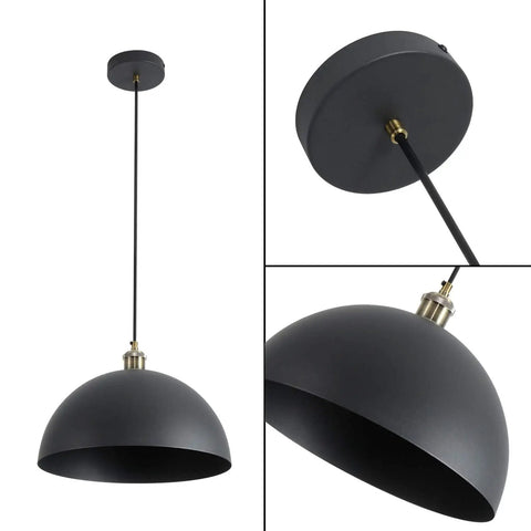 Vintage Black Pendant Light Dome Fixture With Retro Farmhouse Vibe, 13.7 Inch Shade, Modern Industrial Chandelier