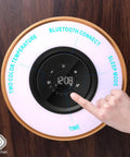 Top view of Maple Log Table Lamp With 10W Wireless Charging Two 5W Bluetooth Speakers Bass LED Light Shade Sleep Mode Smart Touch Control