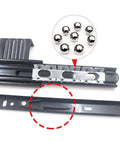 Close-up of Heavy Duty Full Extension Keyboard Drawer Slides With Soft Close Ball Bearing Runners showing steel material and design.