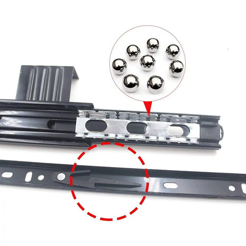 Close-up of Heavy Duty Full Extension Keyboard Drawer Slides With Soft Close Ball Bearing Runners showing steel material and design.