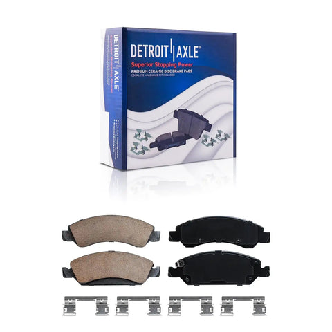 Front Brake Kit With Drilled Slotted Rotors And Ceramic Pads For Chevy Silverado Suburban Sierra Express 1500 Tahoe Yukon Cadillac Escalade ESV EXT 330mm Rotors showing ceramic pads and hardware
