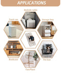 Application examples of 12 Pcs Self Adhesive Caster Wheels Low-Profile Rollers on trash can, bedside table, storage box, and pet box.