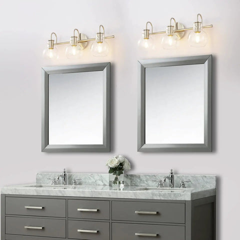 Brushed Nickel Vanity Light Fixtures Over Mirror With Glass Shade Modern Wall Sconce 3 Light Bath Bar Easy Install Over Mirror Bathroom Lighting Sleek Contemporary Glass Shade Durable Stainless Steel