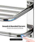 Close-up of brushed nickel corner with smooth rounded edges on 3 Tier Bathroom Towel Rack Wall Mount In Brushed Nickel SUS 304 Stainless Steel Tall Tower Holder For Towels Robes And Clothes Rust Proof 23 Inch Towel Shelf And Hanger Space Saving Organizer Must Have