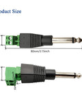Built Tough Pro Grade One Quarter Inch Ts Mono Male To Two Pin Female Screw Terminal Block Adapter For Speaker Cable And Amplifier Microphone 6.35Mm size comparison image showing dimensions in mm.