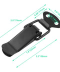 Heavy Duty 4 Pack Spring Toggle Latch 2.8 Inch Black Stainless Steel Cabinet Door Latch with dimensions and design details.