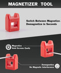 Red magnetizer tool for 18 Piece Magnetic Screwdriver Set With Case 7 Phillips And 9 Slotted Tips Cushioned Grip Non Slip