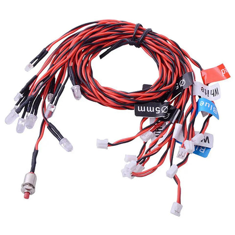 RC Car Headlights And Taillight Kit With 12 LED Lights, 5 Operation Modes For 1/10 Scale RC Trucks, Crawlers, Off Road And Sport Racing cables