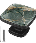Hella Chic Marble Ombre Cabinet Pulls Set Of Four Sage Green And White Abs Resin Drawer Handles With Stainless Steel Screws For Kitchen Bathroom Furniture Renovation Projects, showing close-up of drawer pull with screws.