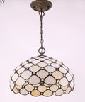 Tiffany Style Cream Amber Bead Stained Glass Pendant Light Fixture, 12 Inch Wide Shade, 32 Inch Hanging Cord With 24 Inch Chain