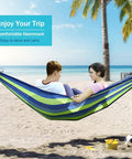 Portable Camping Hammock With Upgraded 320G Canvas Fabric For Super Comfy Relaxation 550Lb Weight Capacity, beach setting