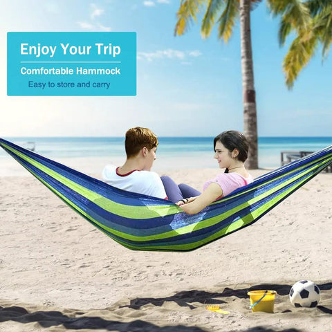 Portable Camping Hammock With Upgraded 320G Canvas Fabric For Super Comfy Relaxation 550Lb Weight Capacity, beach setting