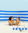 15.7Ft Beach Wind Screen Wind Blocker Privacy Screen With Wooden Poles Mallet And Carry Bag Blue White at beach with people