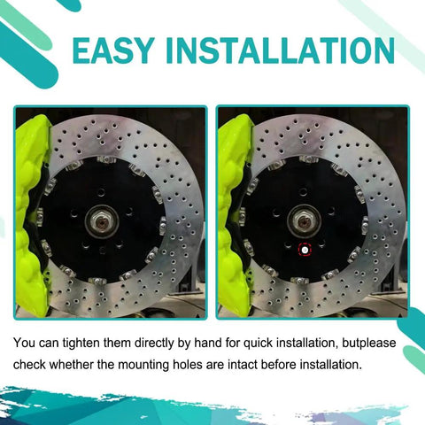 Easy installation of 8Pcs Stainless Steel Brake Rotor Screws Kit M8x20x1.25mm, front and rear disc brakes attachment.
