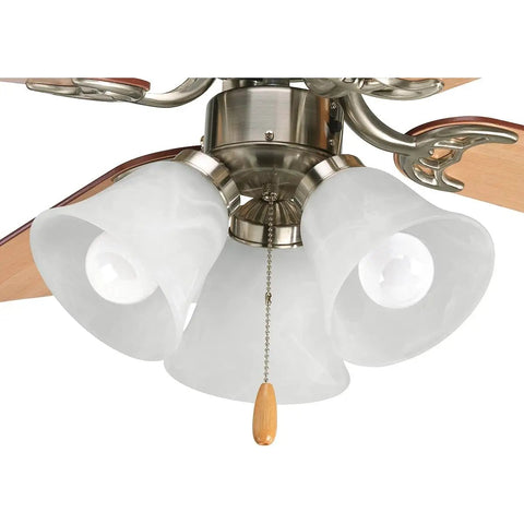 Three Light Ceiling Fan Light Kit In Brushed Nickel With Alabaster Glass Shades, Quick Connect Wiring And Easy Clip Glass Attachment