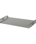Heavy Hitting Aluminum Mini Dock Plate 18 By 36 Inch With Grippy Non Skid Tread 700 Pound Capacity Portable Truck Bridge Ramp for Curbs and Thresholds, side view.