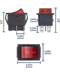 Six Pack Red Lighted Rocker Switches DPST 4 Pin On Off 2 Position 16A 125V AC 20A 250V AC For Marine Boat Car RV Electrical Panel Waterproof Weatherproof Dope Install, 31x25mm