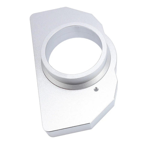 Silver component of durable aluminum racing wheel stand with seat rail support for precise control and stable installation.