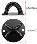 Heavy Duty Wall Mount Bracket And Ceiling Anchor Hooks For Suspension Trainer Straps, black steel, 6.5cm high, 12cm wide.