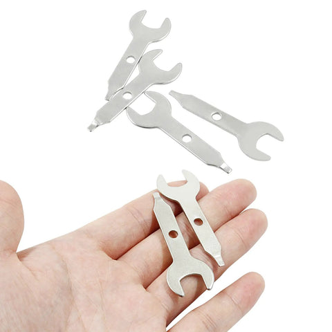 4 Piece Collet Wrench Key Set Three Eighths Inch Nine Point Five Millimeter Stainless Steel Multitool Wrench in hand