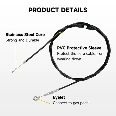 Stainless steel core go-cart throttle cable kit with PVC sleeve and eyelet, 75 inch for Predator 212cc, 196cc engines.