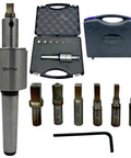 MT3 Shank Rotary Broach Set With 7 Piece HSS Square Punches in case, includes drill bit and key for metalworking projects