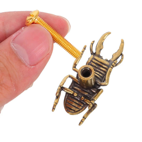 Two Piece Brass Beetle Drawer Knob Set For Dressers And Cabinets Cool Bug Cabinet Pulls with screw detail