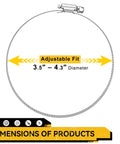 Front view of a 4-inch stainless steel hose clamp with quick-screw, adjustable 3.5–4.3 in