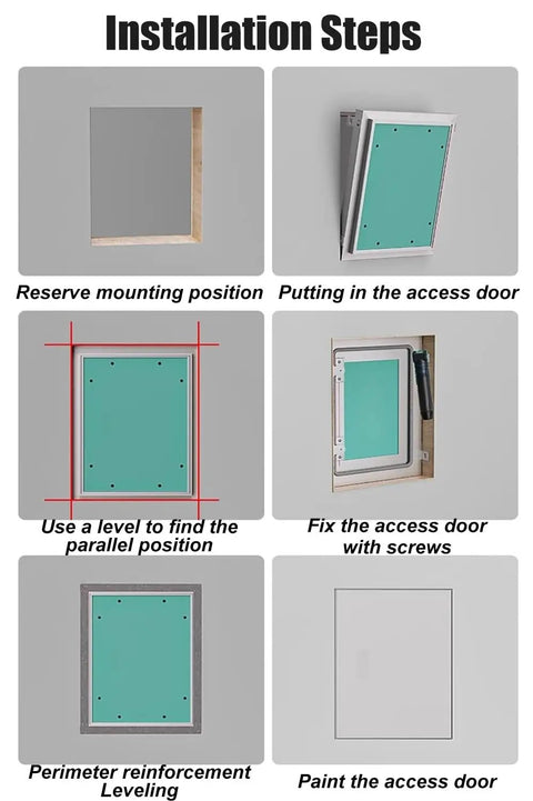 Installation steps for Smooth Finish Paintable Flush Mount Plumbing Access Panel For Drywall Sheetrock Hidden Wall Door 36x40 inches.