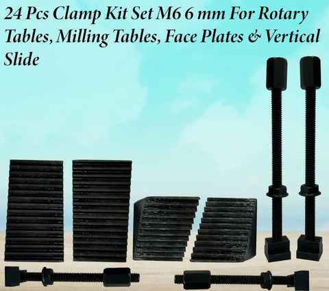 24 Piece Clamp Kit Set M6 6mm for Rotary Tables Milling Tables Face Plates and Vertical Slides Pro Grade Heavy Duty Workholding