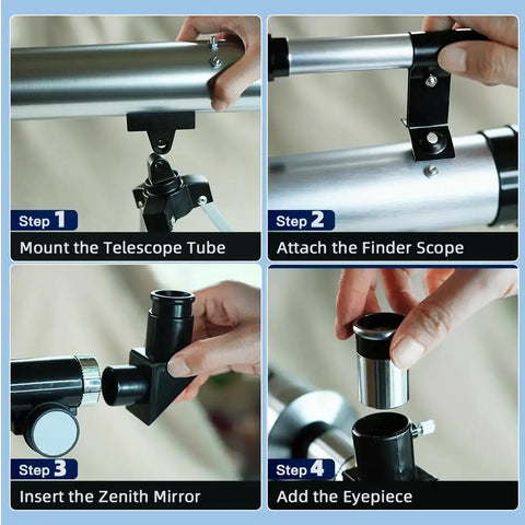 Beginner Kids Telescope Kit With 50mm Lens 100x Magnification Tripod Two Eyepieces And Finder Scope assembly steps